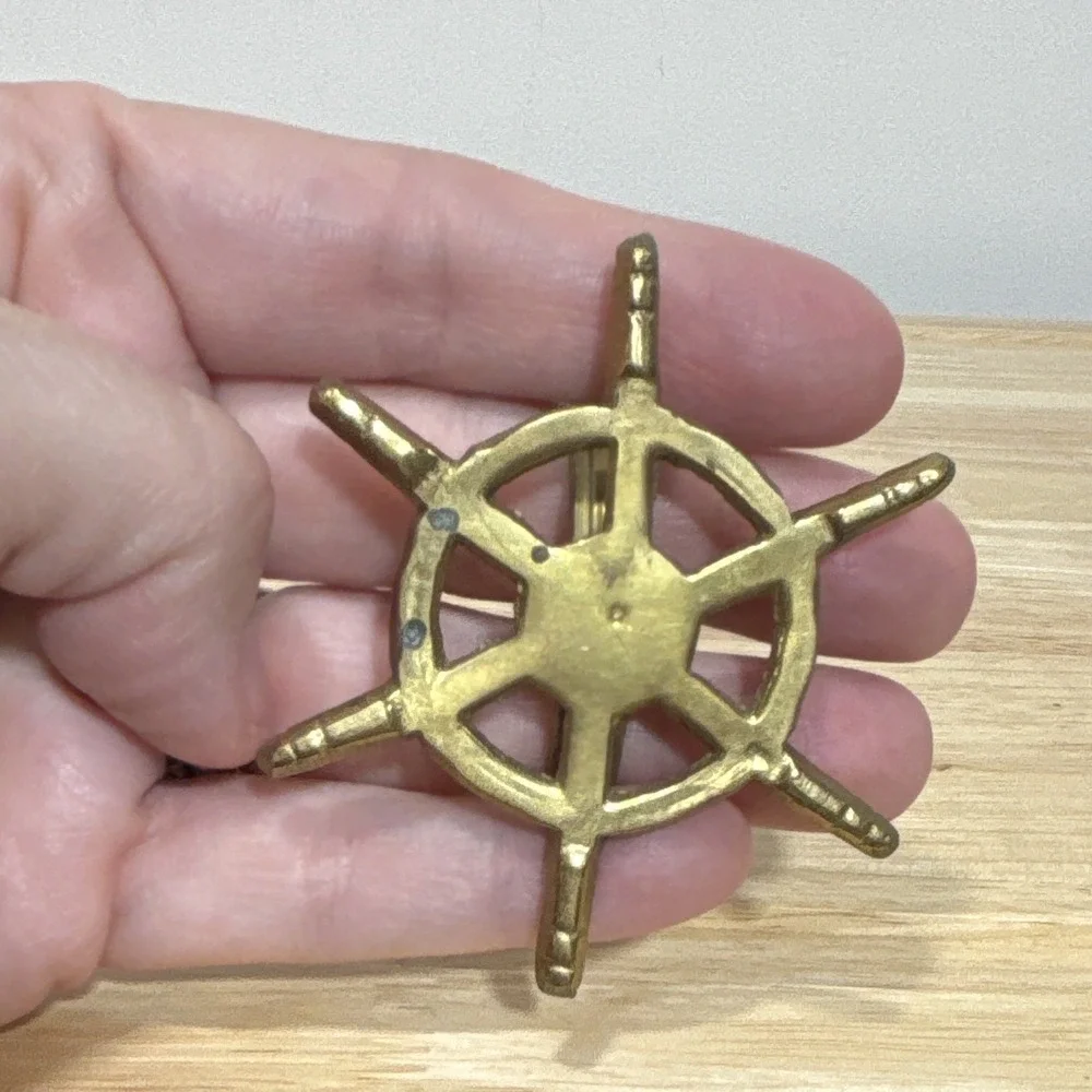 6 Brass Metal Ship Wheel Napkin Rings Nautical Decorative Table Decor Gold Tone